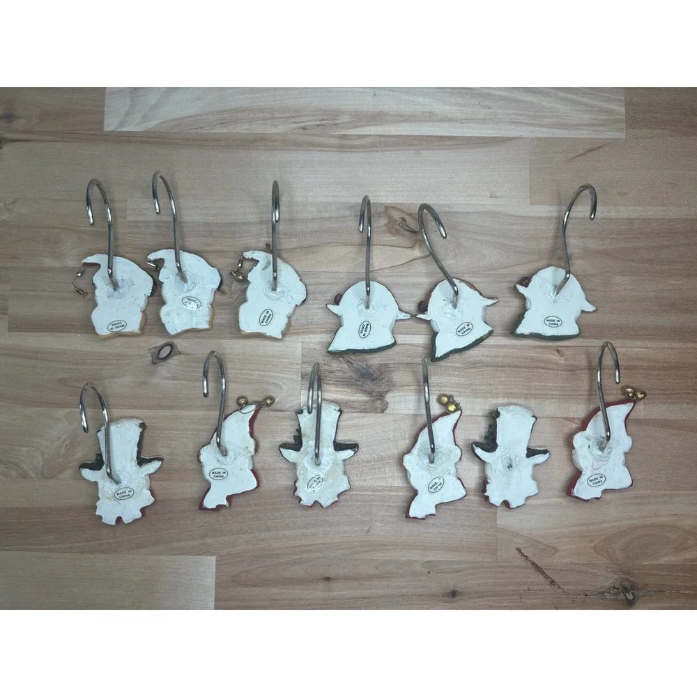 Vintage Snowman Shower Curtain Hooks Set of 12 Christmas Holiday Resin Decor